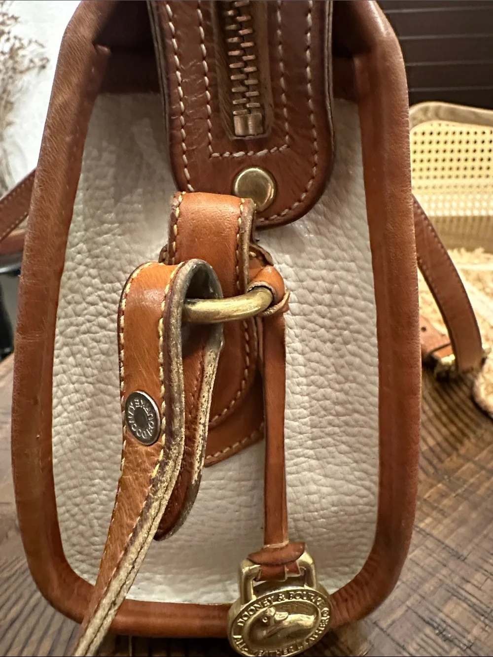 Dooney & Bourke Cream and Tan Leather Crossbody Bag - Picture 4 of 14
